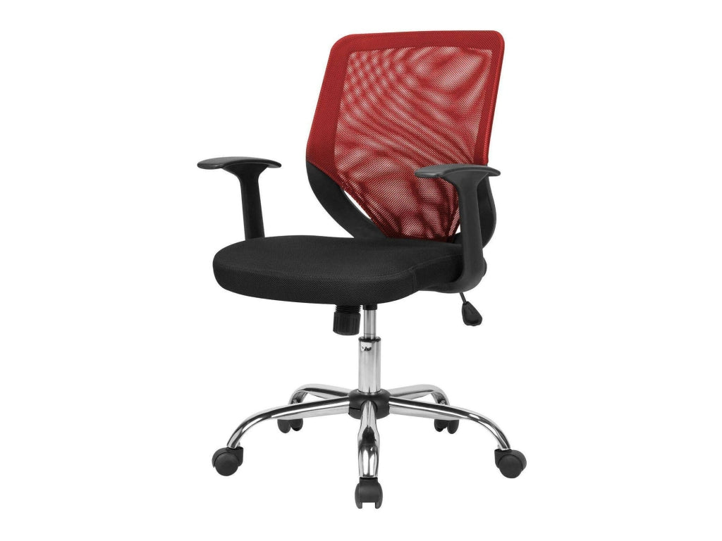 Sedia da ufficio Baradili, Poltrona direzionale a rete con braccioli, Seduta ergonomica da ufficio, 60x54h90/98 cm, Nero e Rosso