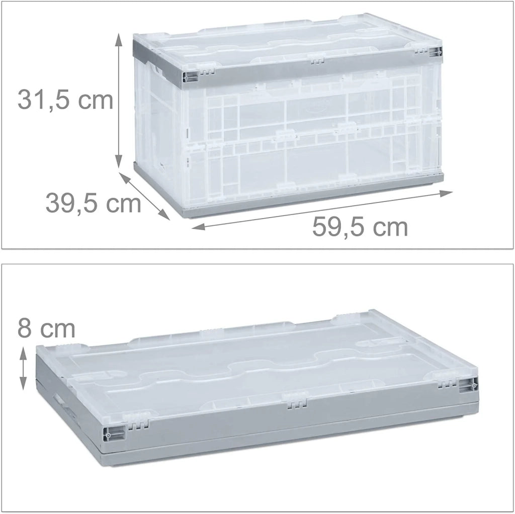 Scatola pieghevole con coperchio cassa di plastica per lo stoccaggio cassa di trasporto 60 litri grigio 13_0000480_2