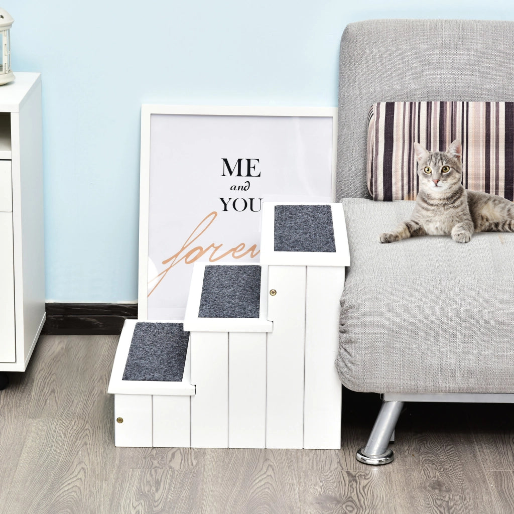Scala per animali 3 gradini con contenitore e tappetino antiscivolo portatile ¨C Minimal ¨C 40,5x44,5x38 cm bianco