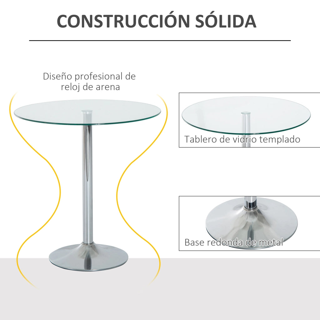 Tavolo da pranzo rotondo per 2 persone ¨C zephmum ¨C vetro temperato argento 120x60x75 cm