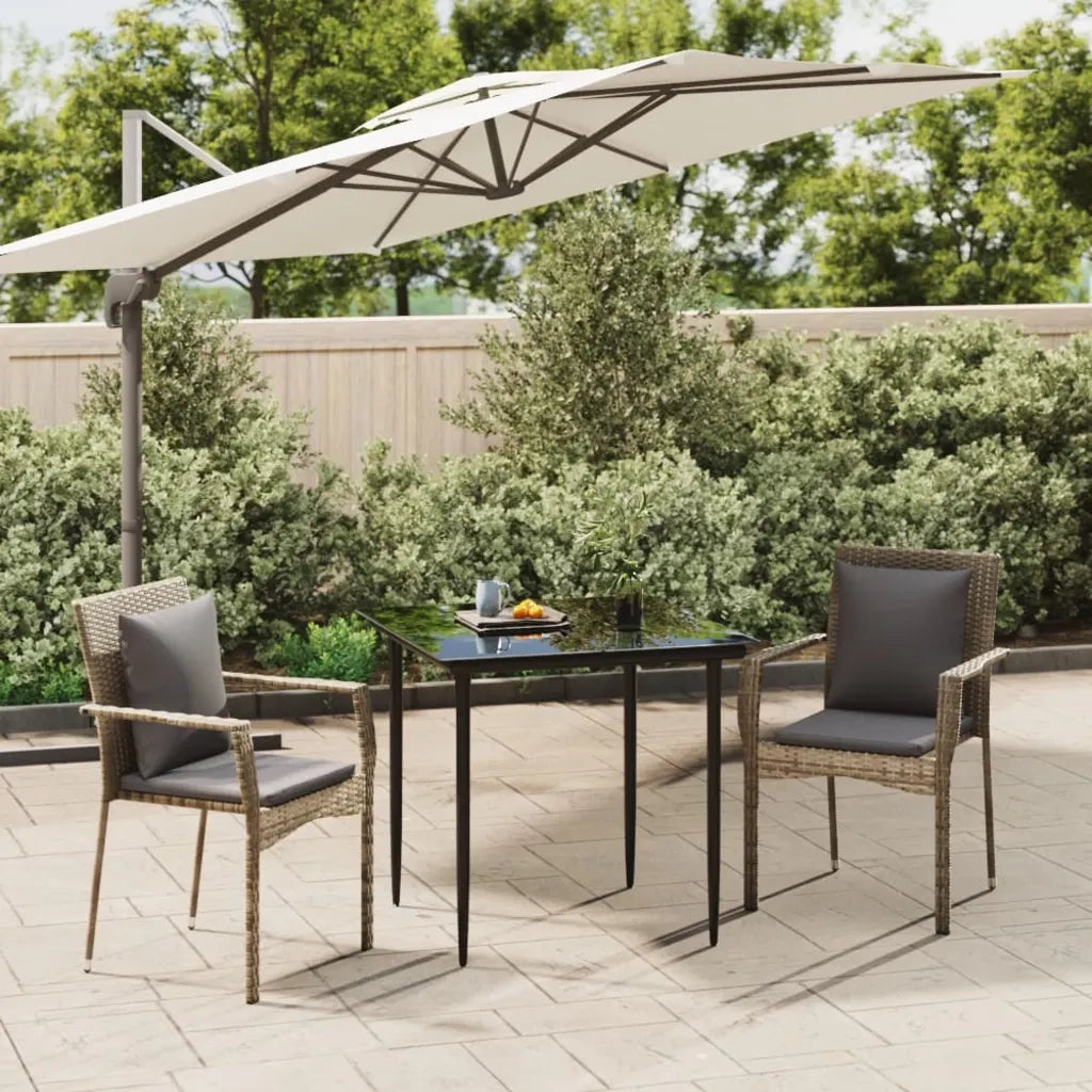 Set Salotto Giardino 3 pz | Set di Mobili da Esterno con Cuscini Nero e Grigio Polyrattan