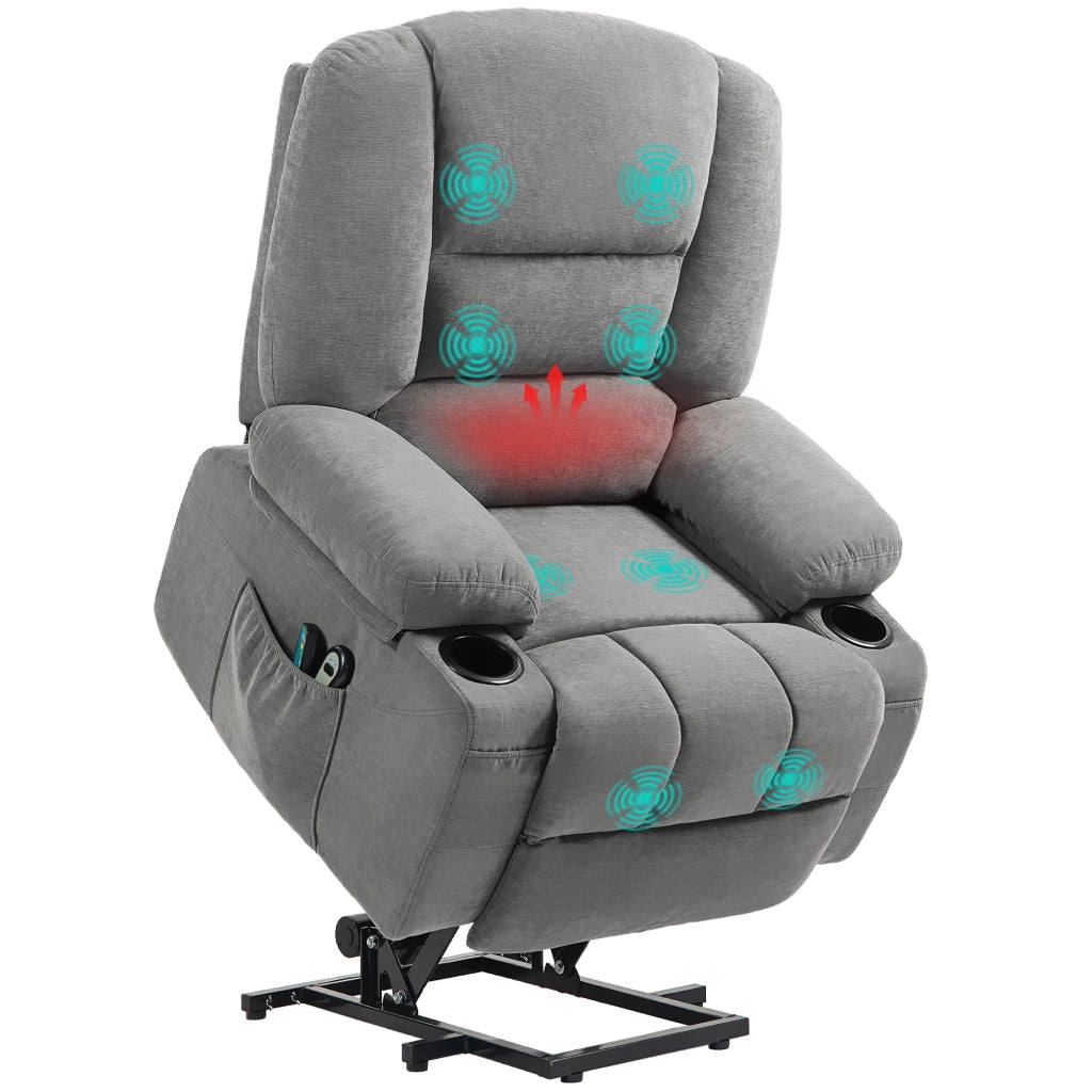 Poltrona relax elettrica alzapersona con massaggio e riscaldamento ¨C Xylo ¨C Tessuto grigio