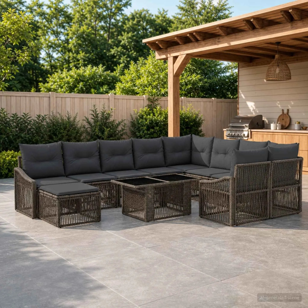 Set Divano da Giardino 11 pz Grigio e Grigio Scuro polyrattan 3437342