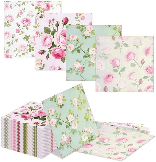 Serviette in carta 40 pezzi - Disegni fiorali - 33x33cm - Decorazione di primavera - Tavola da festa - Serviette tematiche