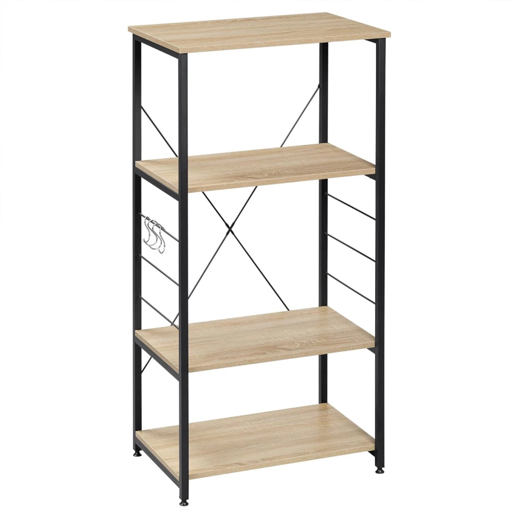Scaffale per Cucina Carrello Porta Microonde Forno a 4 Ripiani con Ganci in Acciaio Legno