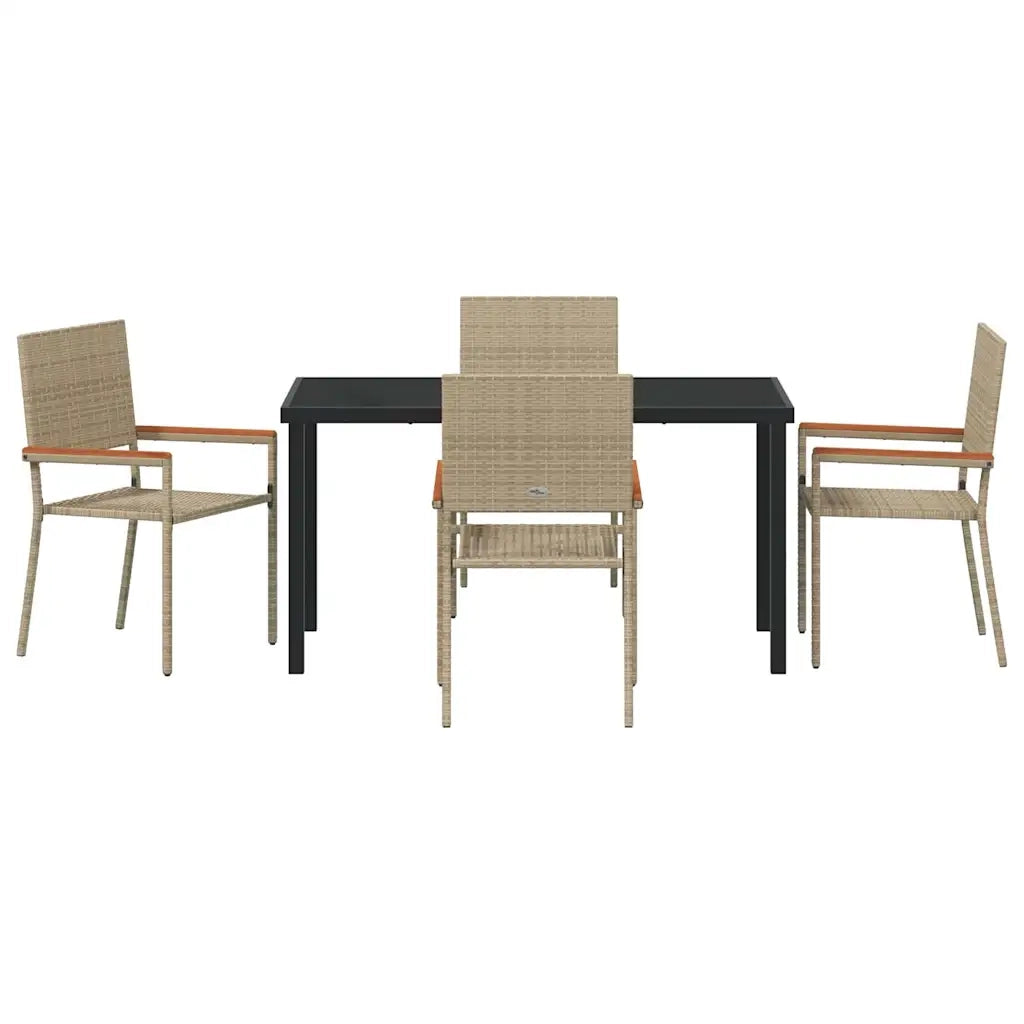 Set da Pranzo per Giardino con cuscino 5 pcs Beige polyrattan
