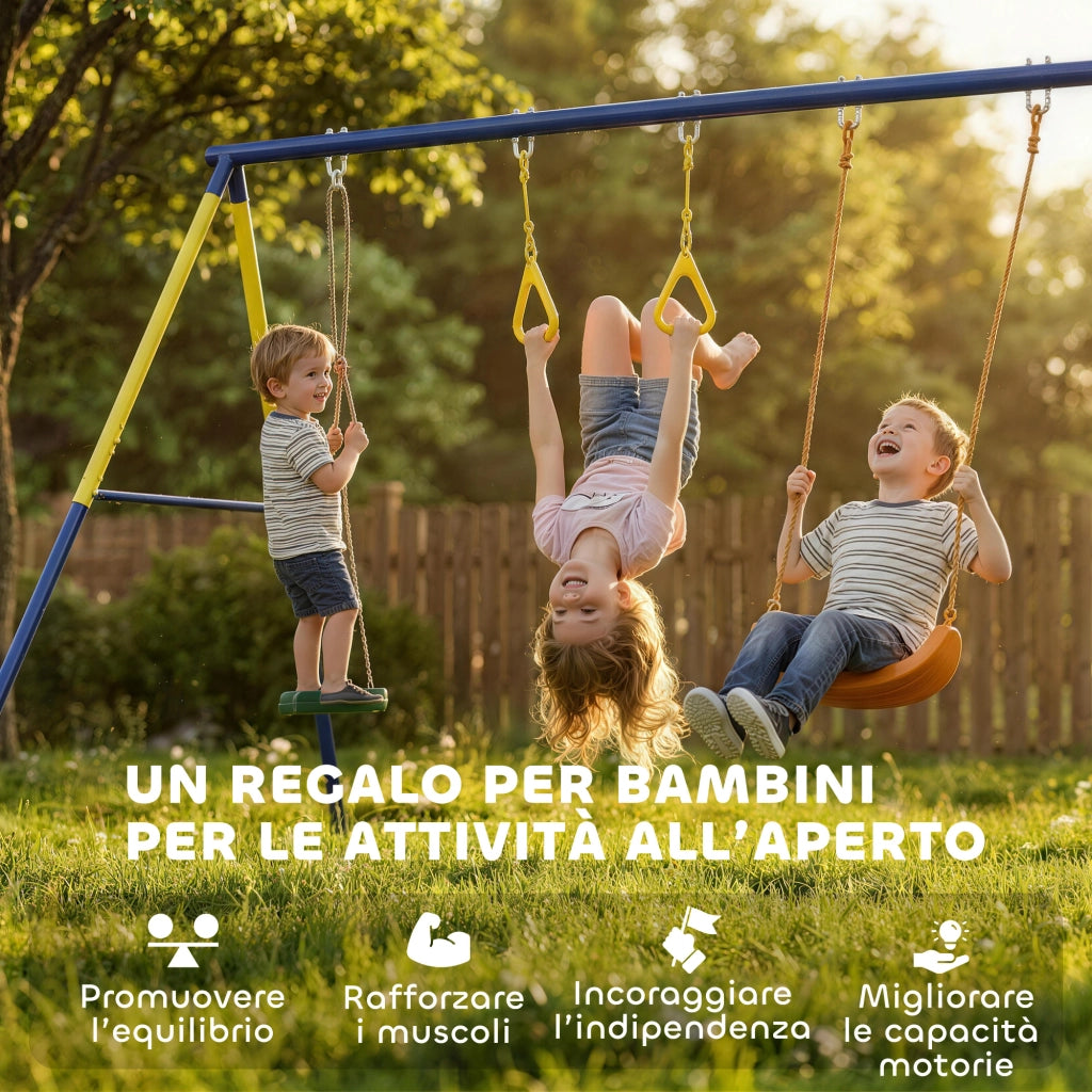 Altalena da Giardino per Bambini 3-8 Anni ¨C zephmum ¨C Acciaio e PE, 285x160x181 cm, Multicolore