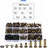 Set di viti a libro 480 pezzi - Viti a clessidra per pelle - M4/M5 Viti - Materiale bronzo resistente - Viti a clessidra - Facili da installare