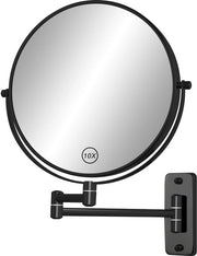 Specchio da trucco da 20 cm, 1x/10x specchio a due facce, specchio da bagno rotante e estendibile a 360°, specchio da trucco in materiale nero con estensione (senza illuminazione)