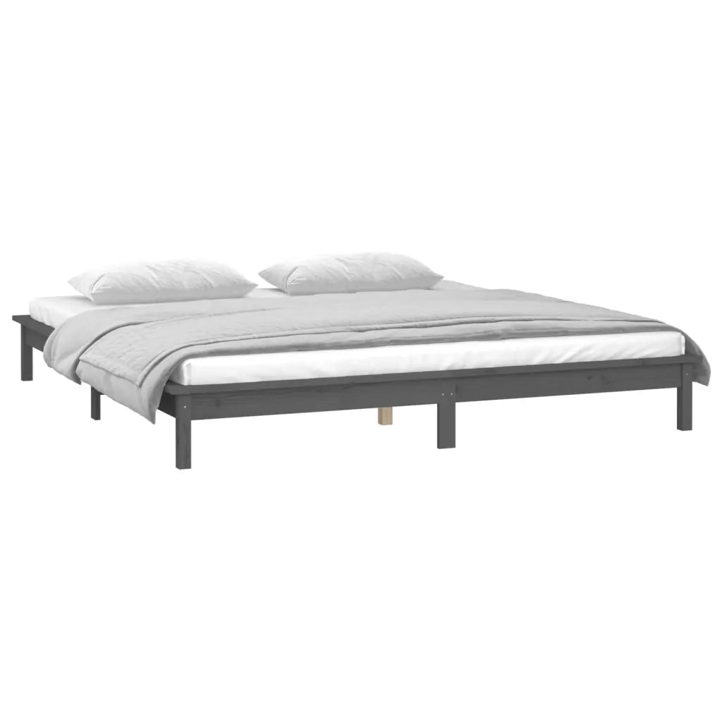 Giroletto con LED-Struttura Letto Grigio 140x190 cm in Legno Massello