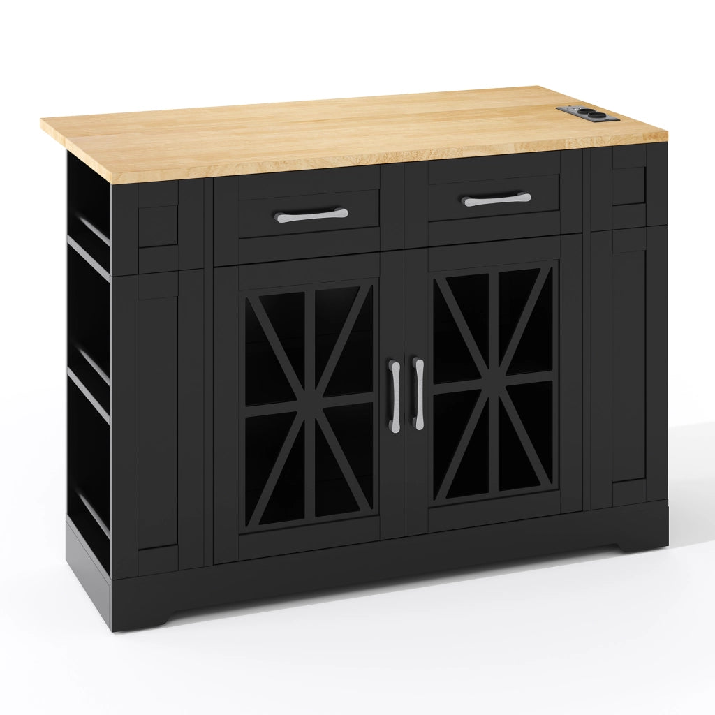 Isola Cucina Portatile con Tavolo Pieghevole ¨C MINIMAL ¨C Legno, Vetro, Ruote, 120 cm