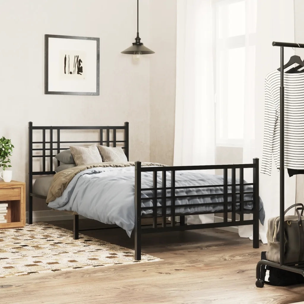 Giroletto con Testiera e Pediera Metallo Nero 100x200 cm 376337