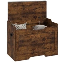 Panca Contenitore da 103L Multifunzione color Legno con Cuscino in Tessuto Grigio, 75x40x56 cm