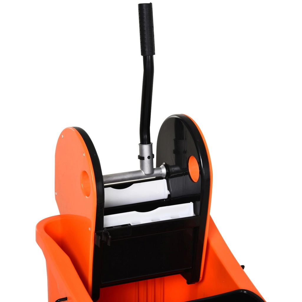 EasyComfort Secchio per Mocio Professionale 36L, Carrello Lavapavimenti con Strizzatore Manuale e 2 Secchi, Arancione e Nero