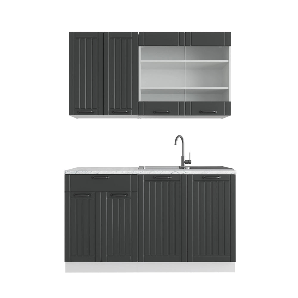 Cucina completa Fame-Line Antracite rustico/Bianco 140 cm, PL Marmo Vicco