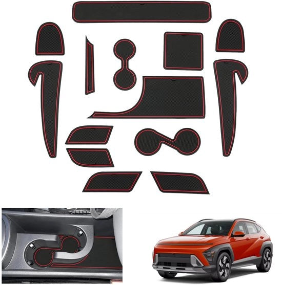 Accessori compatibili con Hyundai Kona SX2 (Manuale/Automatico) 2024 2025, Antislipmattone in gomma, Kona dal 2024, Antislipmattone per console porta oggetti, Kona 2024 (Rosso)