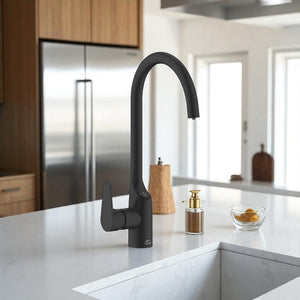 Rubinetto Lavello con Filtro Acqua | Beccuccio a U 360°, Nero, Acqua Filtrata Direttamente dal Rubinetto