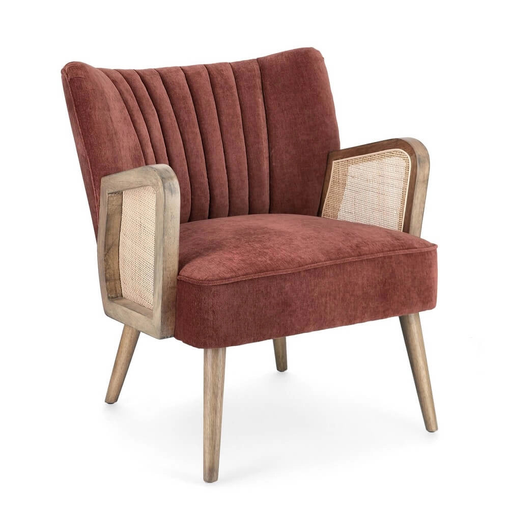 Poltrona Imbottita con Braccioli in Legno e Rattan - FLORENCE