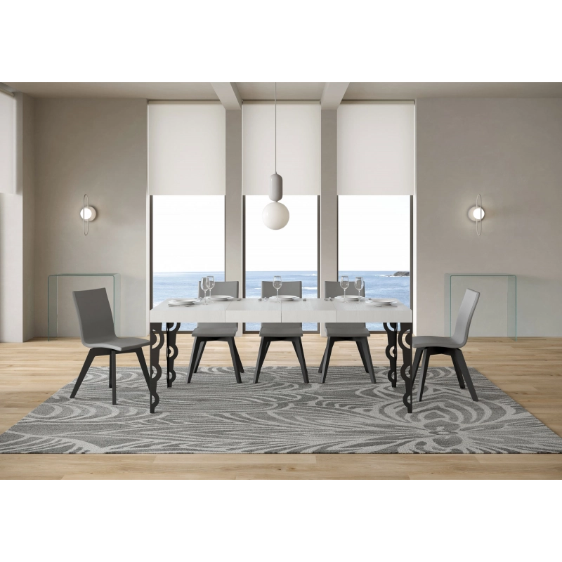 Tavolo allungabile 90x140/244 cm Karamay Premium telaio Antracite - Bianco Frassino