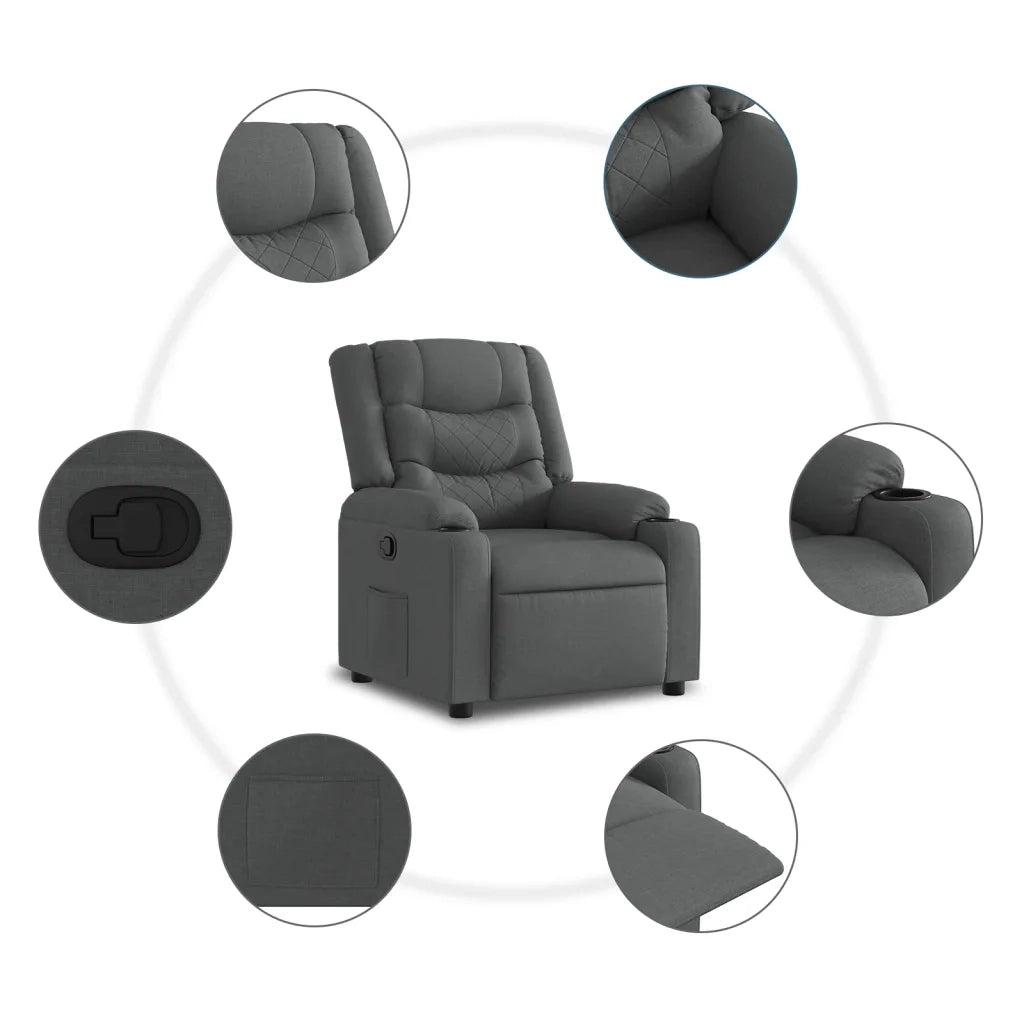 Poltrona Alzapersona Reclinabile Grigio Scuro in Tessuto 3206574