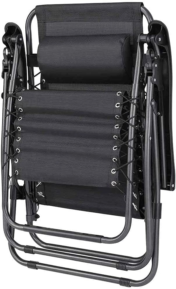 Sedia Poltrona Giardino Gravita Zero Pieghevole Acciaio Texilene + Vassoio Nero