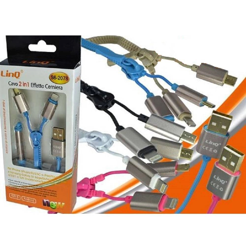 Trade Shop - Cavo Dati Ricarica Usb S6-2078 2in1 Effetto Cerniera Micro Usb Lightning Android -