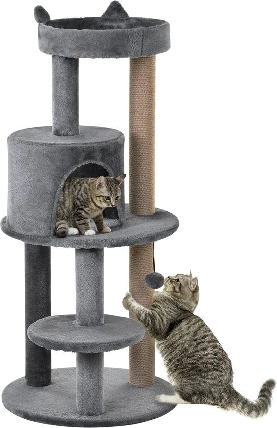 Palo di Sostegno per Gatti 104 cm - Grigio - Palo di Sostegno per Gatti con Piattaforma, Paline di Sisal e Progetto Stabile