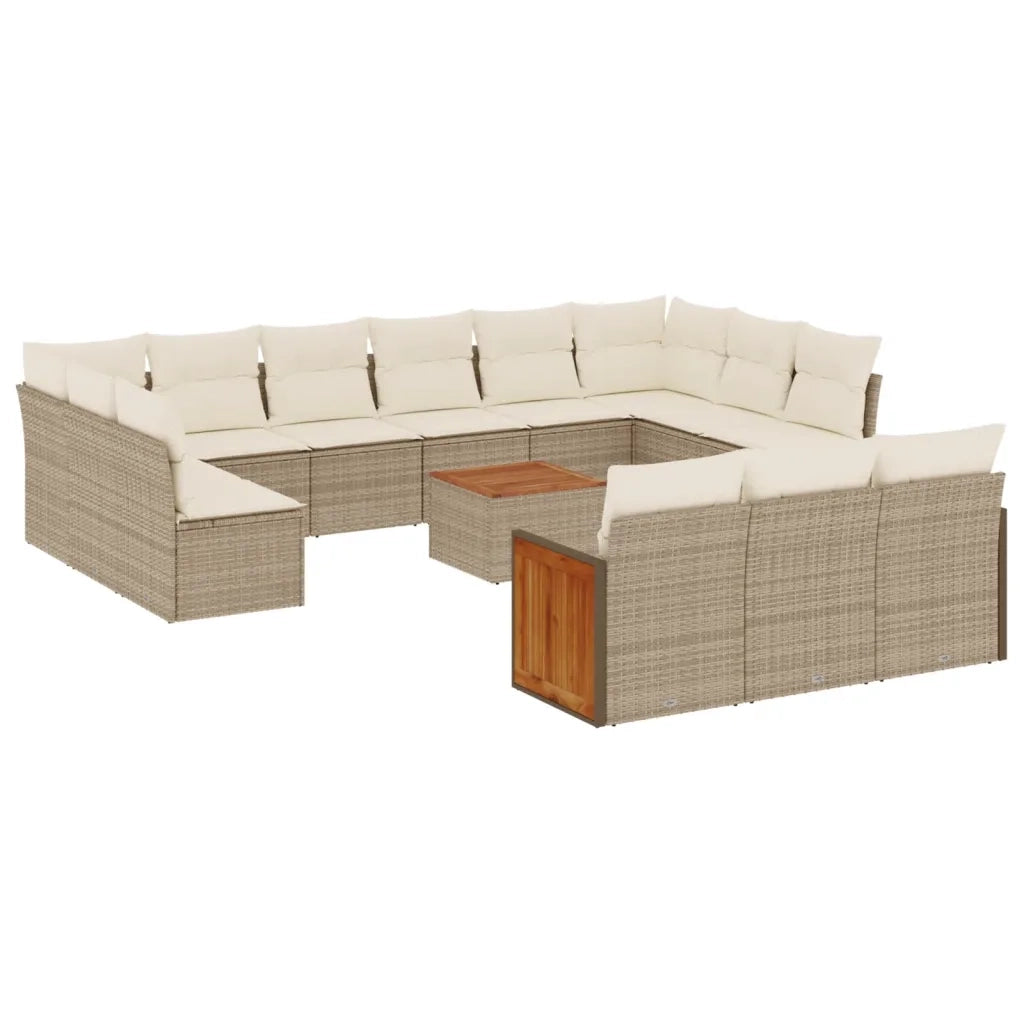 Set Divani da Giardino 14pz con Cuscini in Polyrattan Beige 3260546