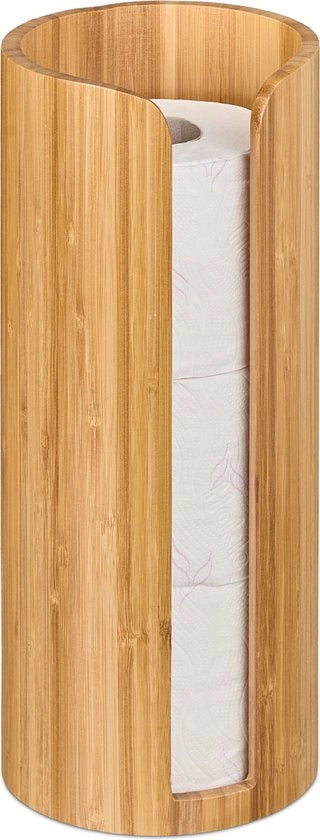 Sostegno per carta igienica - rotondo - per 3 rolli - stante - 33,5 x 14,5 cm - bambù