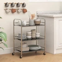 Carrello Multiuso a 4 Livelli con Ripiano Centrale Regolabile e Bordi Rialzati, in Acciaio Inox, 60x35x77 cm