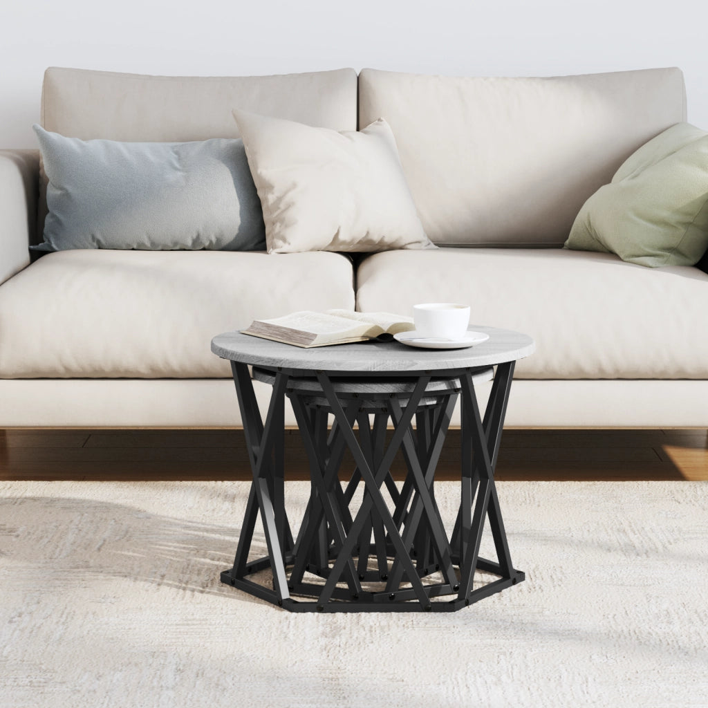 Set di Tavolini Impilabili 3 pcs Grigio Sonoma Legno Ingegnerizzato