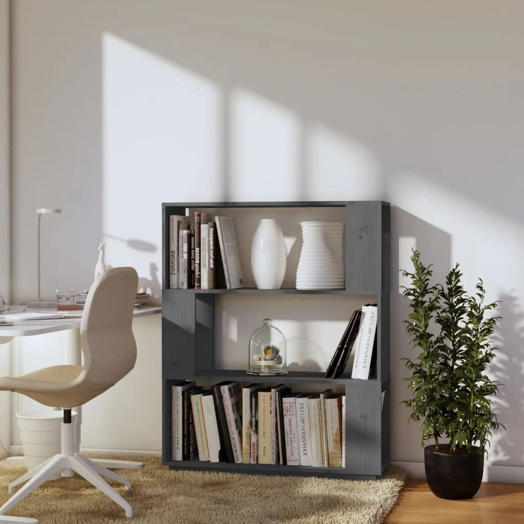 Libreria Divisorio-Scaffale per Libri-Mobile di Stoccaggio Grigio 80x25x101 cm Legno Massello di Pino