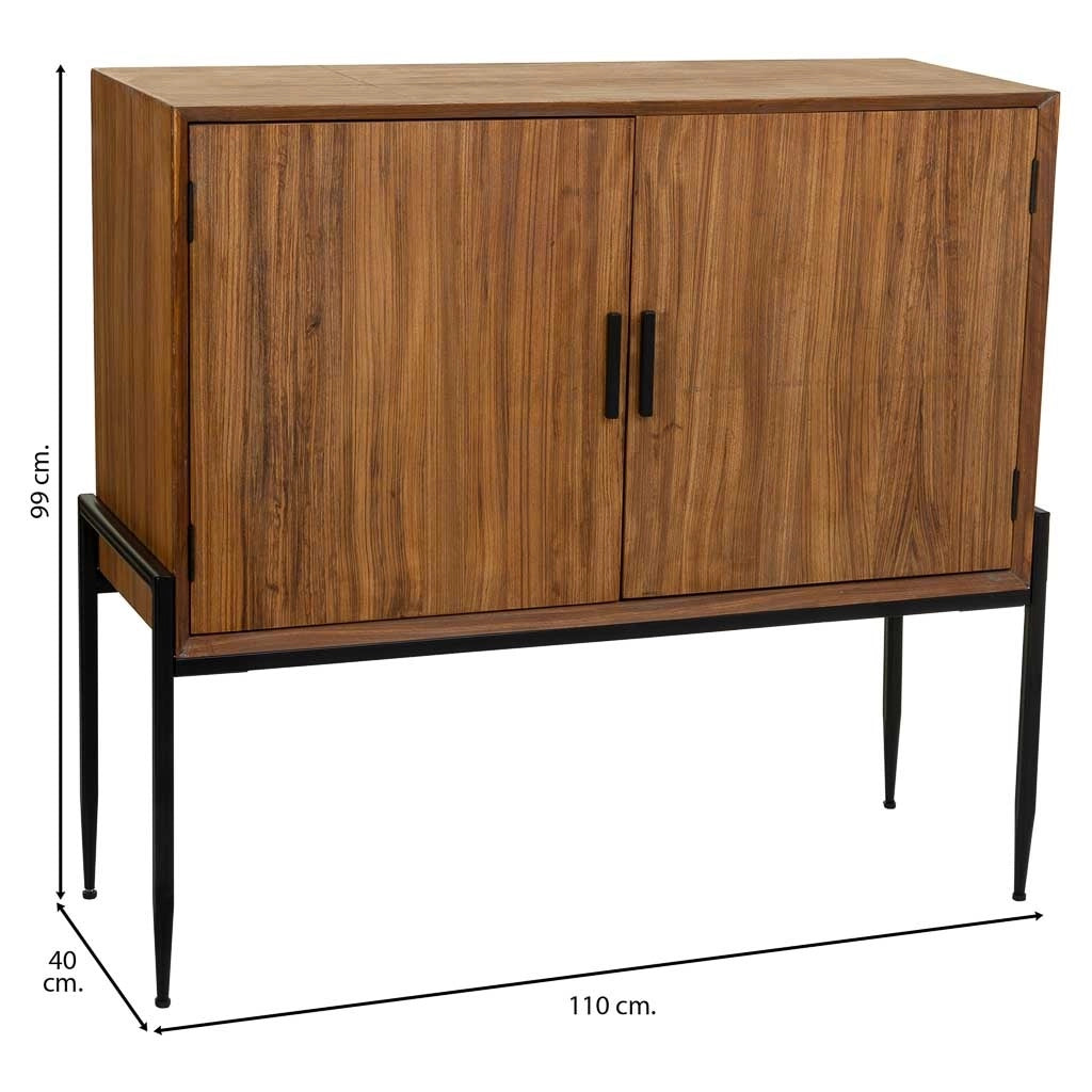 Credenza in legno e metallo marrone 110x40x99h cm
