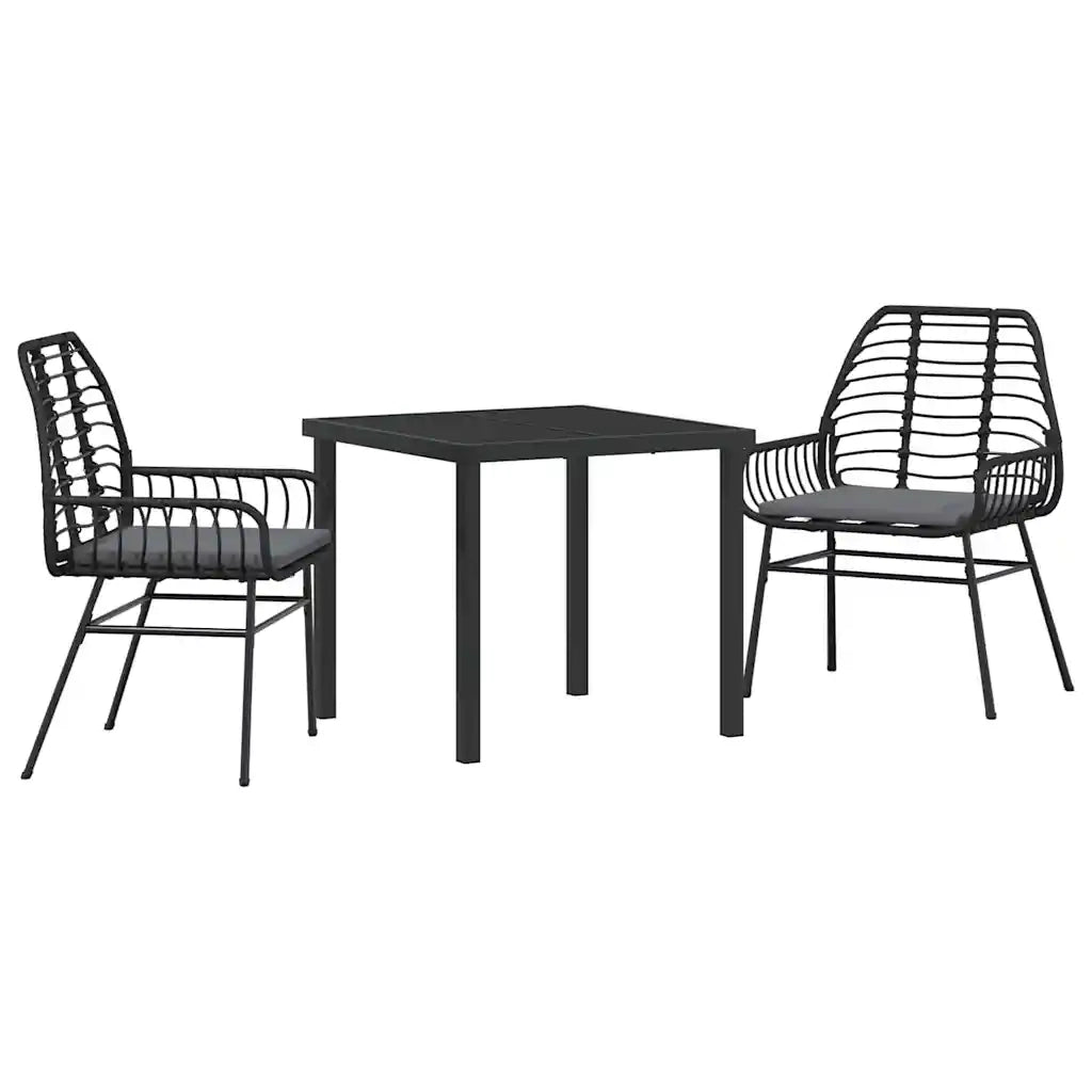 Set da Pranzo per Giardino 3 pcs Nero polyrattan 3380855