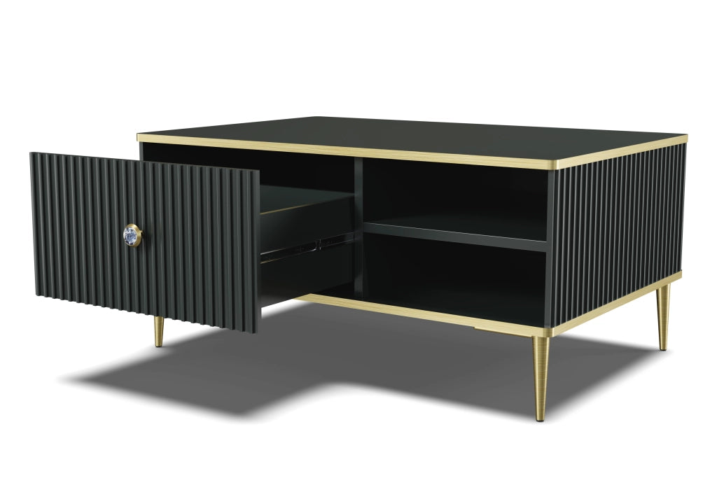 TAVOLINO PETRA 90x60 NERO OPACO GAMBE ORO