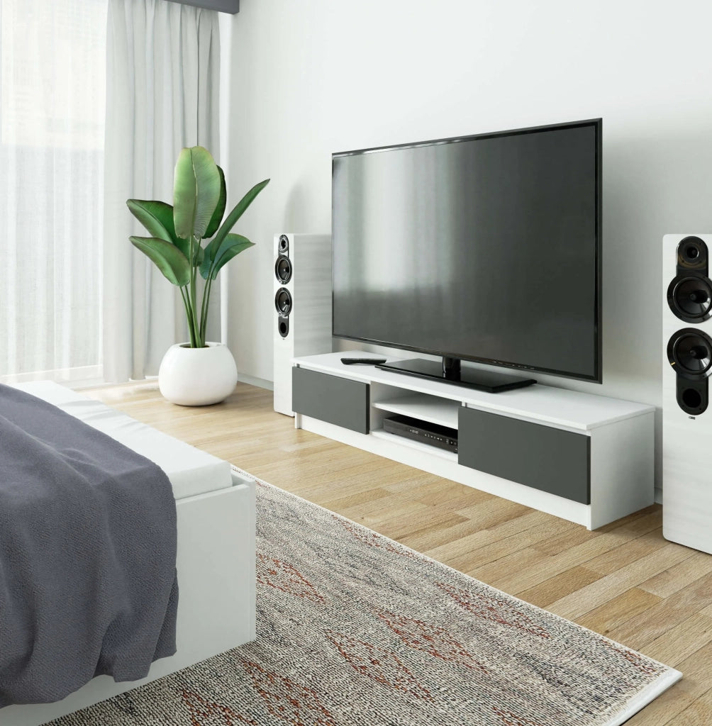 Mobile TV AKORD Bianco 160 cm 2 ante inserto frontale Grigio Grafite 160x40x33 cm