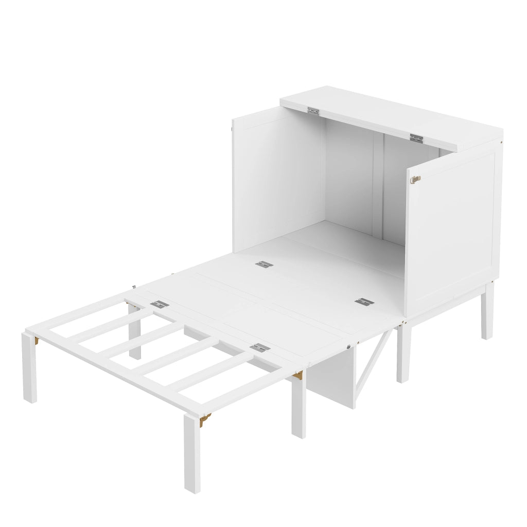 OKWISH Letto a scomparsa 90×200 cm, Letto Singolo con larghezza da chiuso 70 cm e vani portaoggetti, senza Materasso, in Legno, Bianco