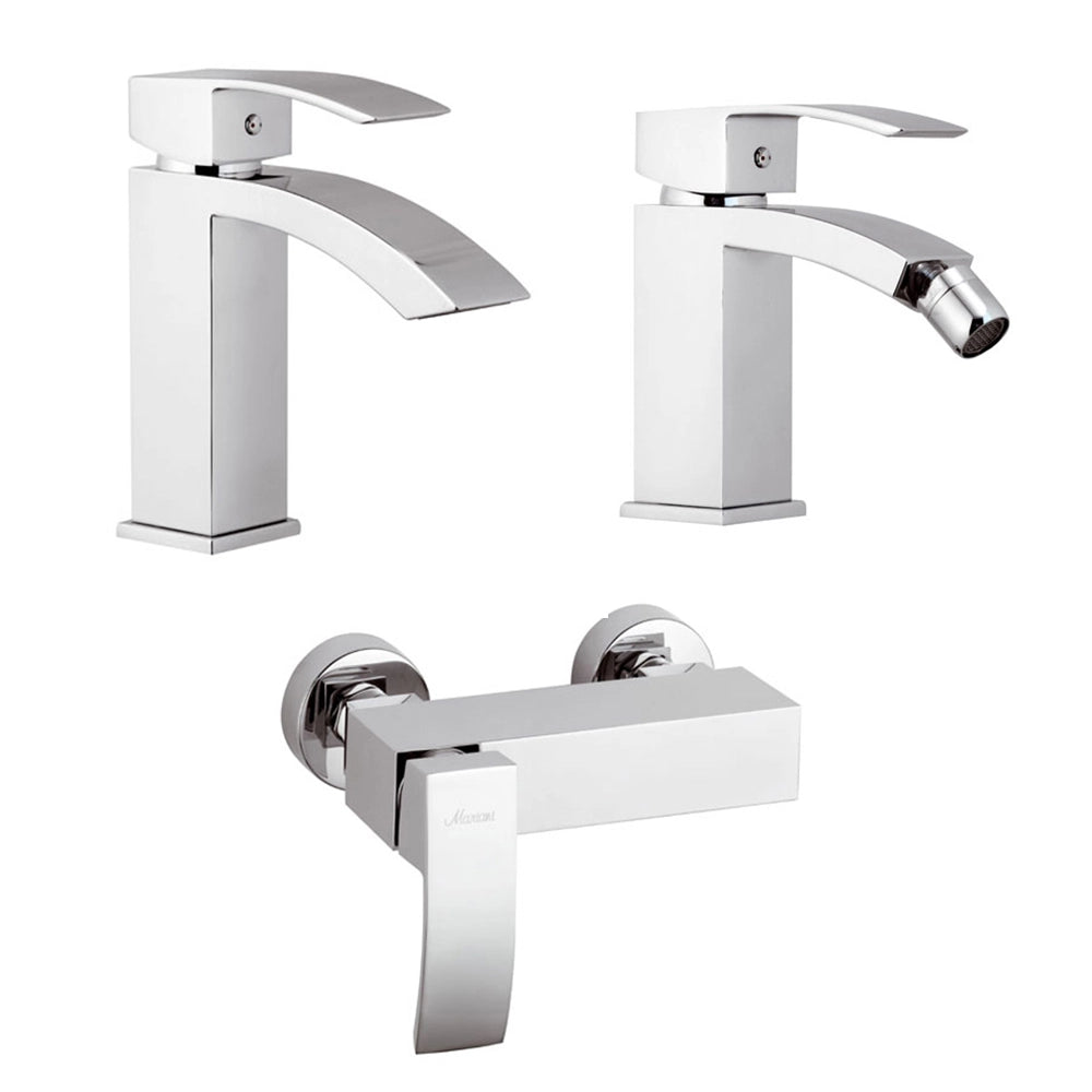 Set miscelatori doccia a incasso esterno lavabo e bidet in ottone cromato Mariani linea Marte
