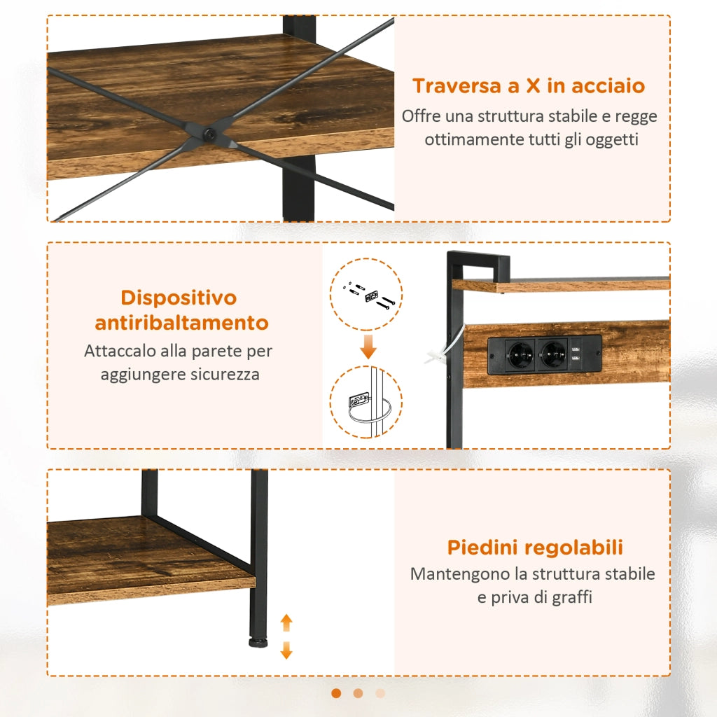 Libreria Cucina Scaffale Multipiano con Cestino a Rete ¨C Zephmum ¨C 90x42x130cm Marrone