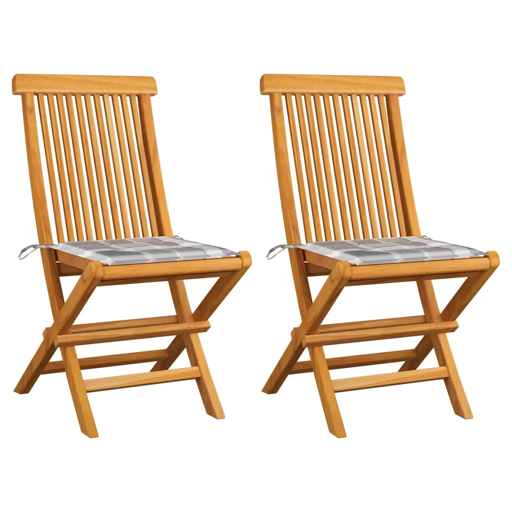 Sedie Giardino 2 pz con Cuscino Grigio a Quadri Massello di Teak cod mxl 7154