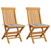 Sedie Giardino 2 pz con Cuscino Grigio a Quadri Massello di Teak cod mxl 7154