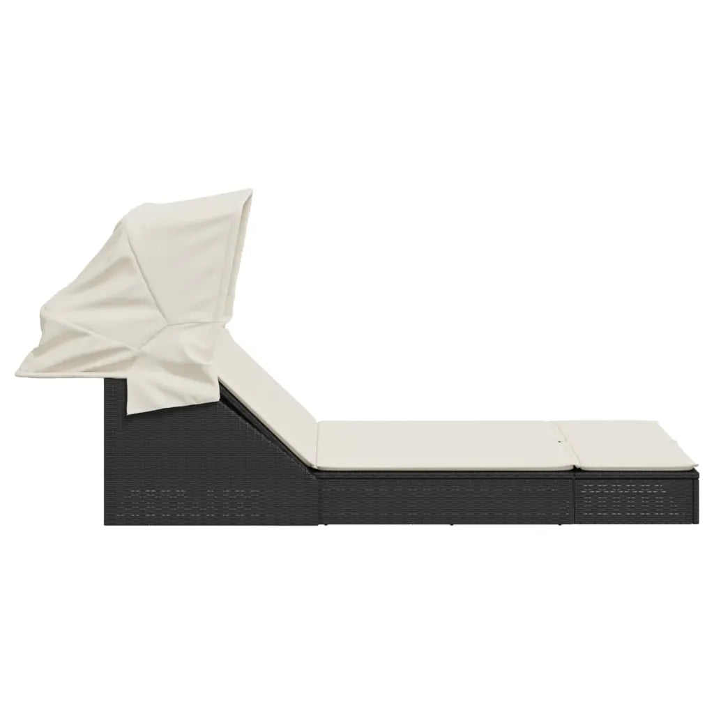 Lettino Prendisole Doppio Baldacchino e Cuscini Nero Polyrattan 368637