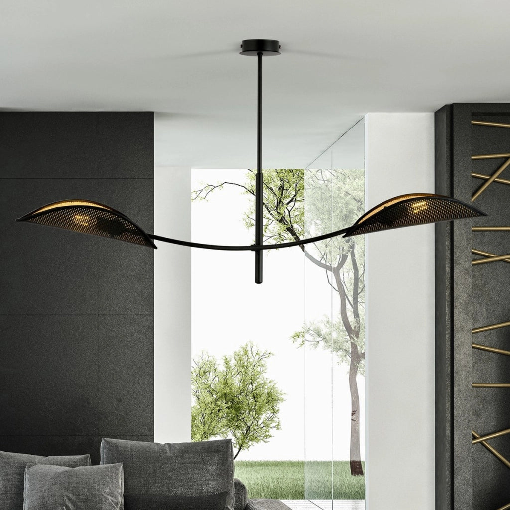 Lampada a sospensione Lotus in acciaio nero e oro