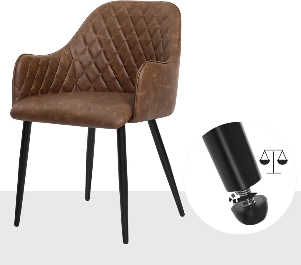 SONGMICS Set di 2 Sedia da Pranzo, Poltroncina, Sedia Imbottita con Braccioli, Rivestimento in PU con Effetto Vintage, per Sala da Pranzo Soggiorno Camera da Letto, Marrone LDC085K02