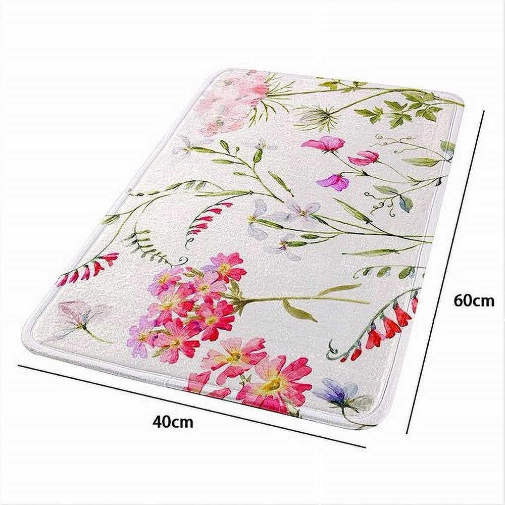 Trade Shop - Tappeto Tappetino Antiscivolo Tessuto Bagno Arredo 40x60cm Bianco Con Fiori 69915 -
