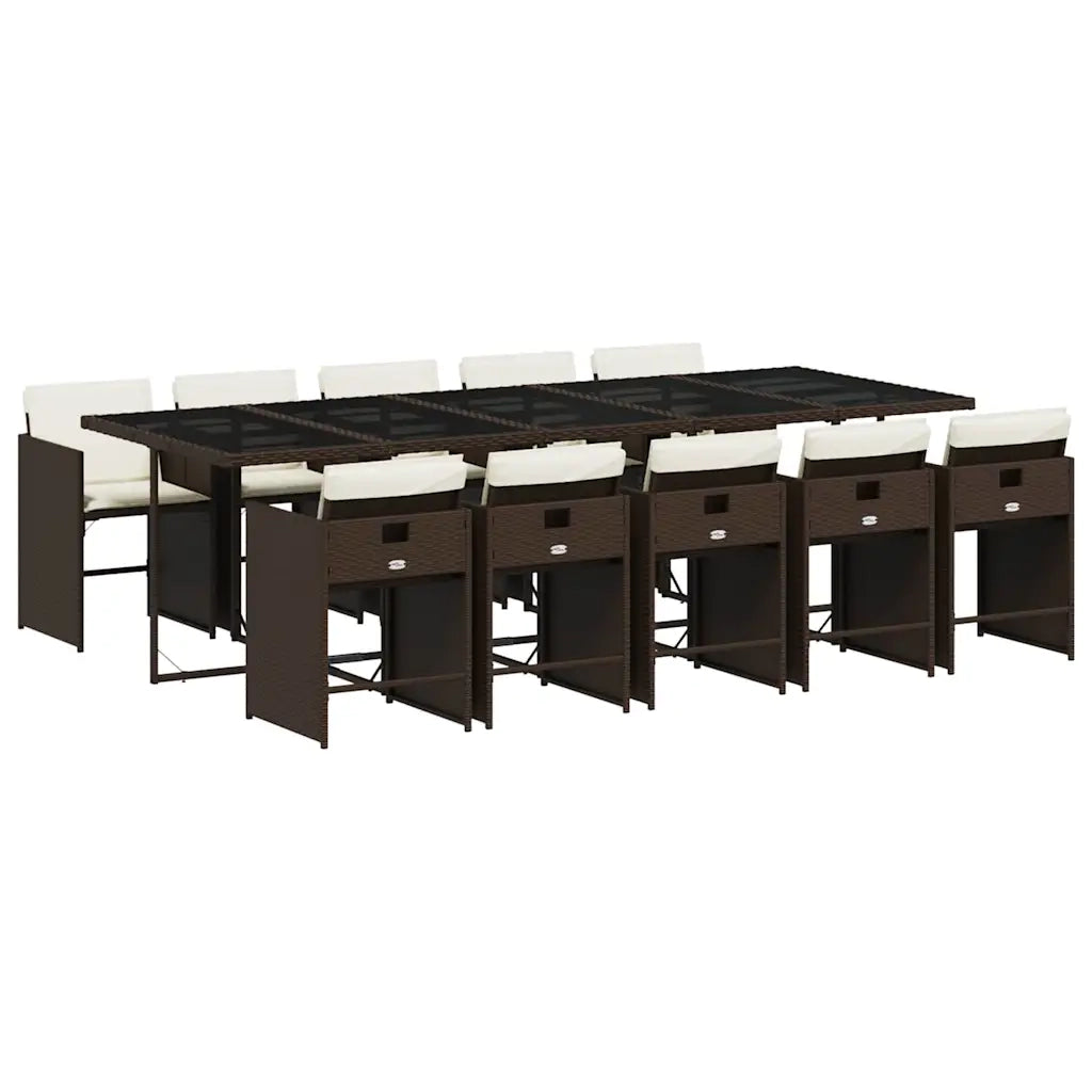 Set da Pranzo da Giardino 11 pz con Cuscini Polyrattan Marrone 3211113