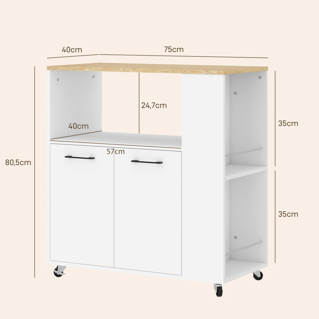 Tavolo da cucina con ruote e ripiano regolabile ¨C zephmum ¨C 75x40x80,5 cm bianco