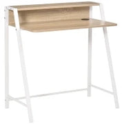 Scrivania Moderna per Camera e Ufficio a 2 Livelli, Arredamento in Legno e Metallo, 84x45x85cm, Bianco e Rovere