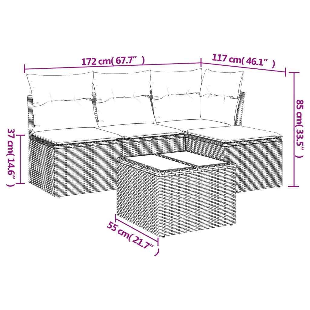Set Divano da Giardino 5 pz con Cuscini Grigio in Polyrattan 3217510