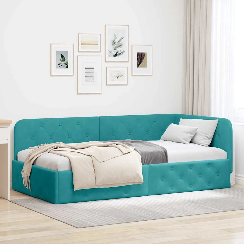 Cornice del letto ad angolo Turchese 90 x 200 cm Velluto